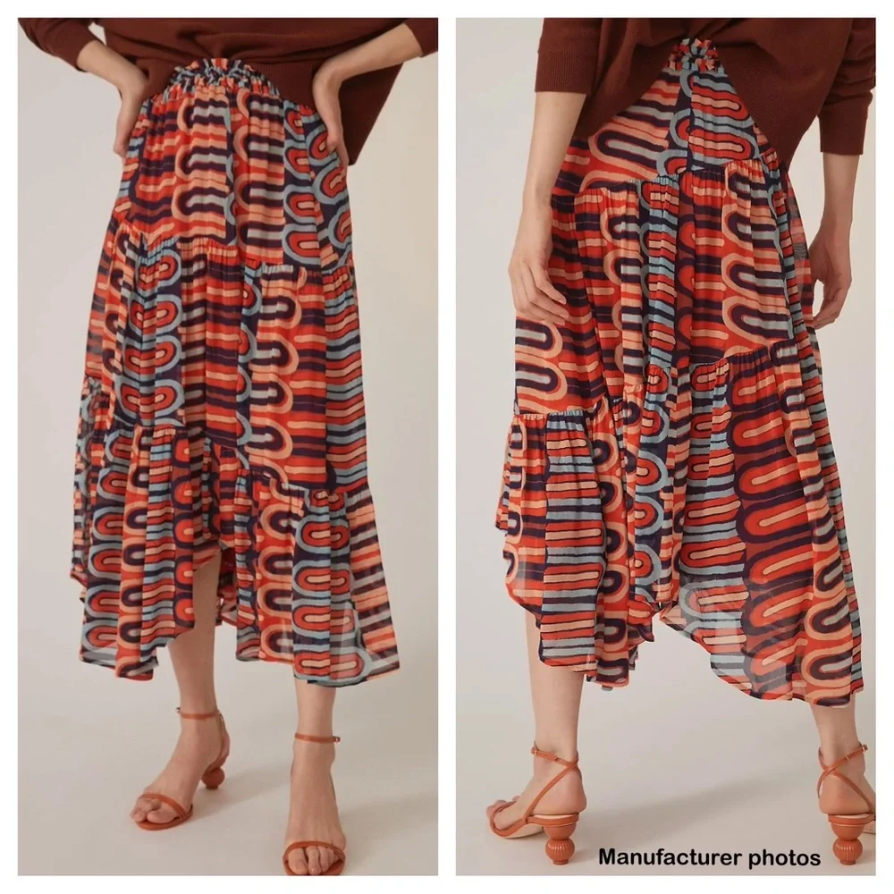 Anthropologie Flowy Abstract Midi Skirt - Picture 11 of 11